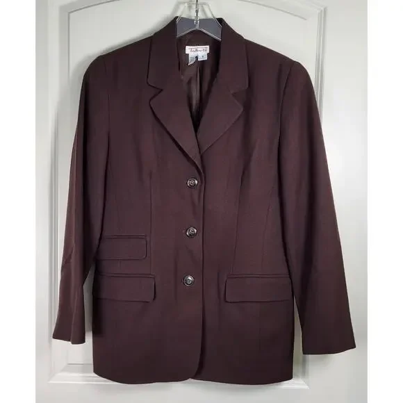 Vintage Talbots Brown 100% Wool Blazer and Short Skirt Suit Set – Size 8 - Picture 8 of 14